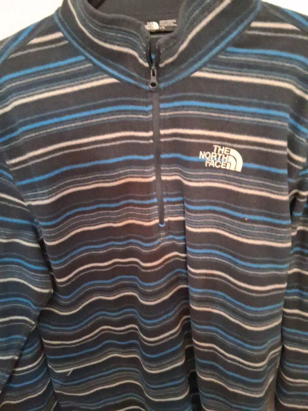 The North Face Navy, Blue & Light Gray Striped Quarter-Zip Pullover